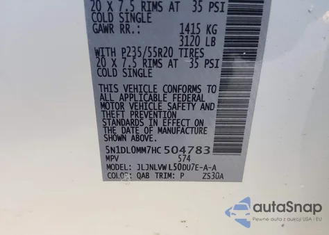 2017 Infiniti Qx60 z USA, uszkodzony, nr VIN 5N1DL0MM7HC504783